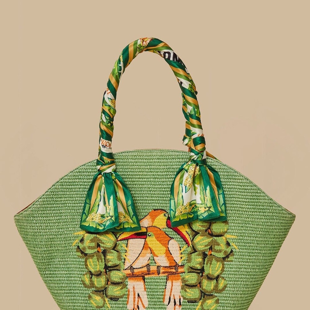 FARM Rio Green Tote with Bird Motif